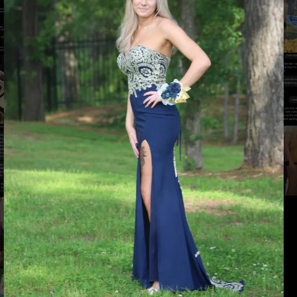 slim fit dress slacks Stella Couture 22043 Navy Prom Dress Size 12 Long Shimmer Mermaid Pageant Gown main image 0